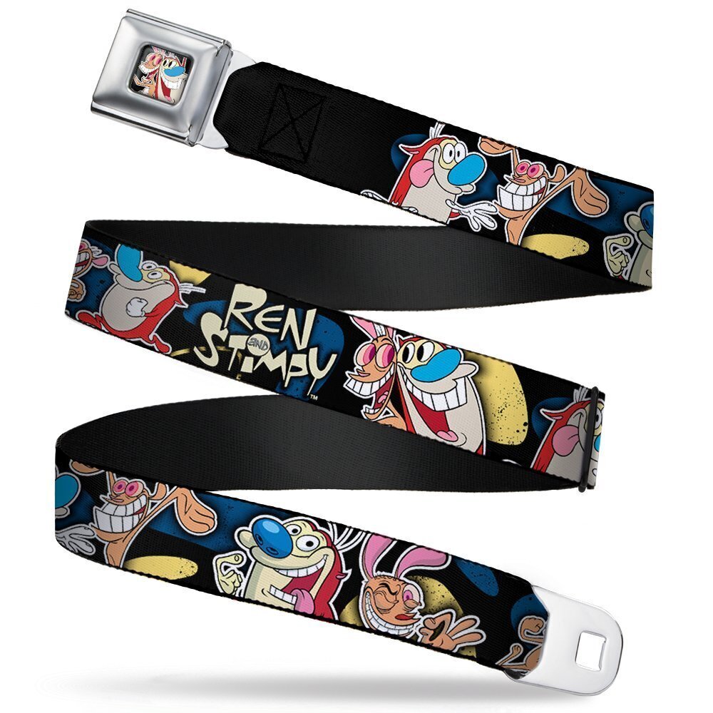 7567 Seatbelt Belt REN & STIMPY Poses Black/Blue/Yellow 1.0" Wide